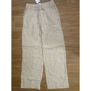 H&M LOGG Natural Linen Blend Wide Leg Drawstring Pants‎ Trousers Women's Small